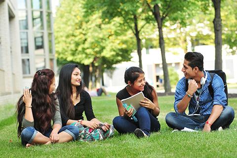 Students sitting in grass